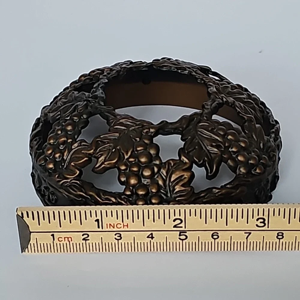 Vintage Bronze Metal Jar Candle Topper Grape Vine Motif Tuscan Rustic Home Decor